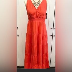 Sleeveless Tiered Red Orange Maxi Dress Sz MED NEW!
